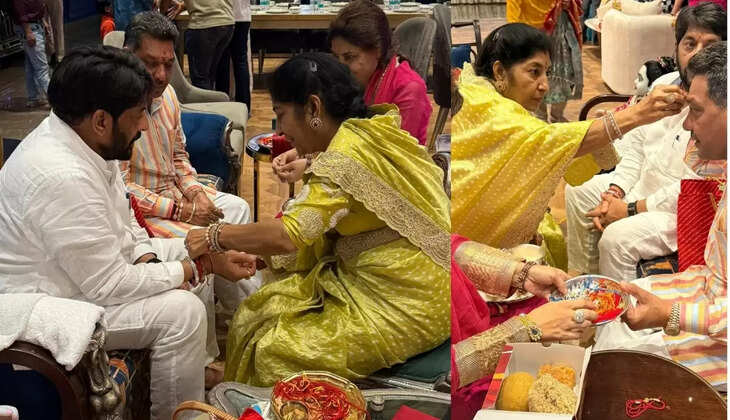 Sisters tied Rakhi to former minister Gopal Kanda and Gobind Kanda, sisters applied Tilak and wished them a healthy and long life