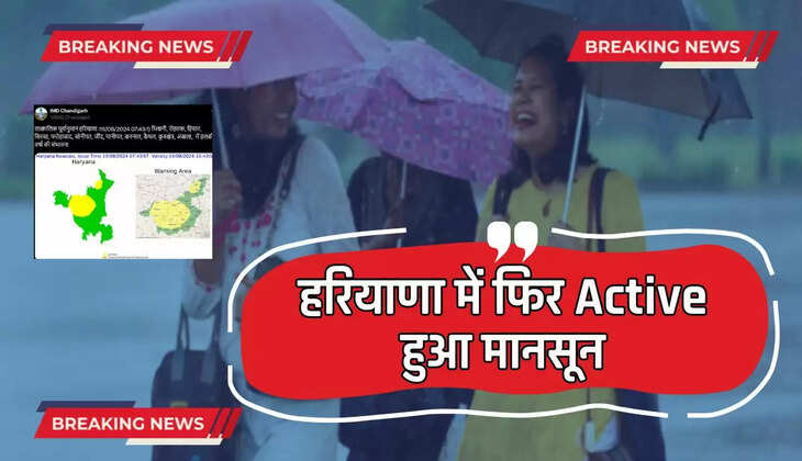 Haryana Weather : हरियाणा में फिर Active हुआ मानसून, 2 दिन भारी बारिश का अलर्ट, जाने मौसम की ताजा अपडेट 