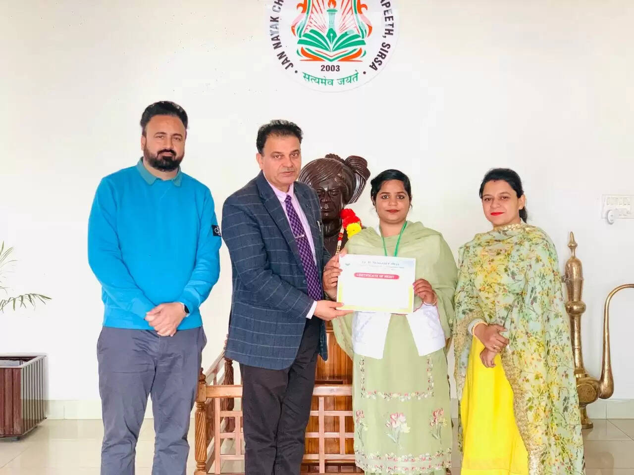 Raveena, a student of JCD Memorial College Sirsa, topped CDLU