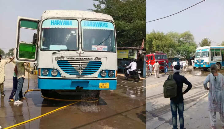 A Haryana Roadways bus caught fire on its way from Bhadra to Sirsa
