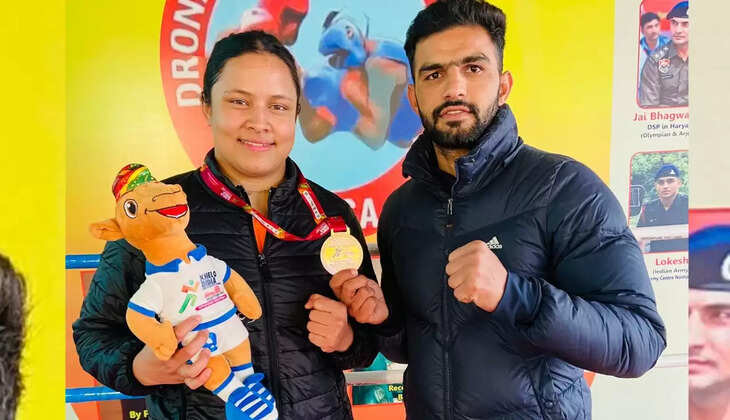 Ekta of Dronacharya Boxing Club won the bronze medal, performing brilliantly in the Khelo India University held in Bharatpur