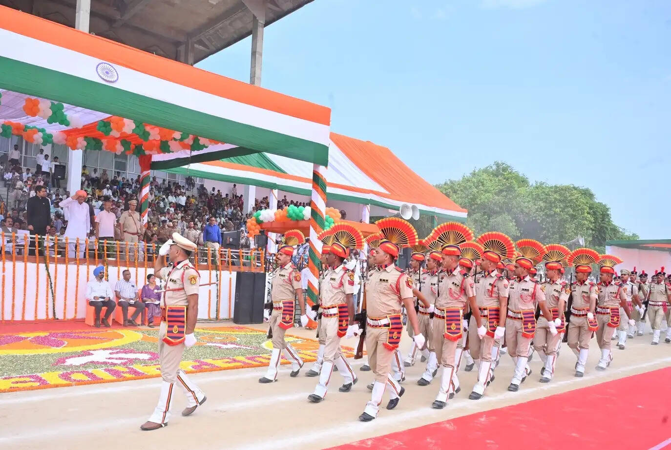 A district-level ceremony was held at Shaheed Bhagat Singh Stadium in Sirsa; the chief guest, Agriculture and Farmers' Welfare Minister Shyam Singh Rana, hoisted the flag