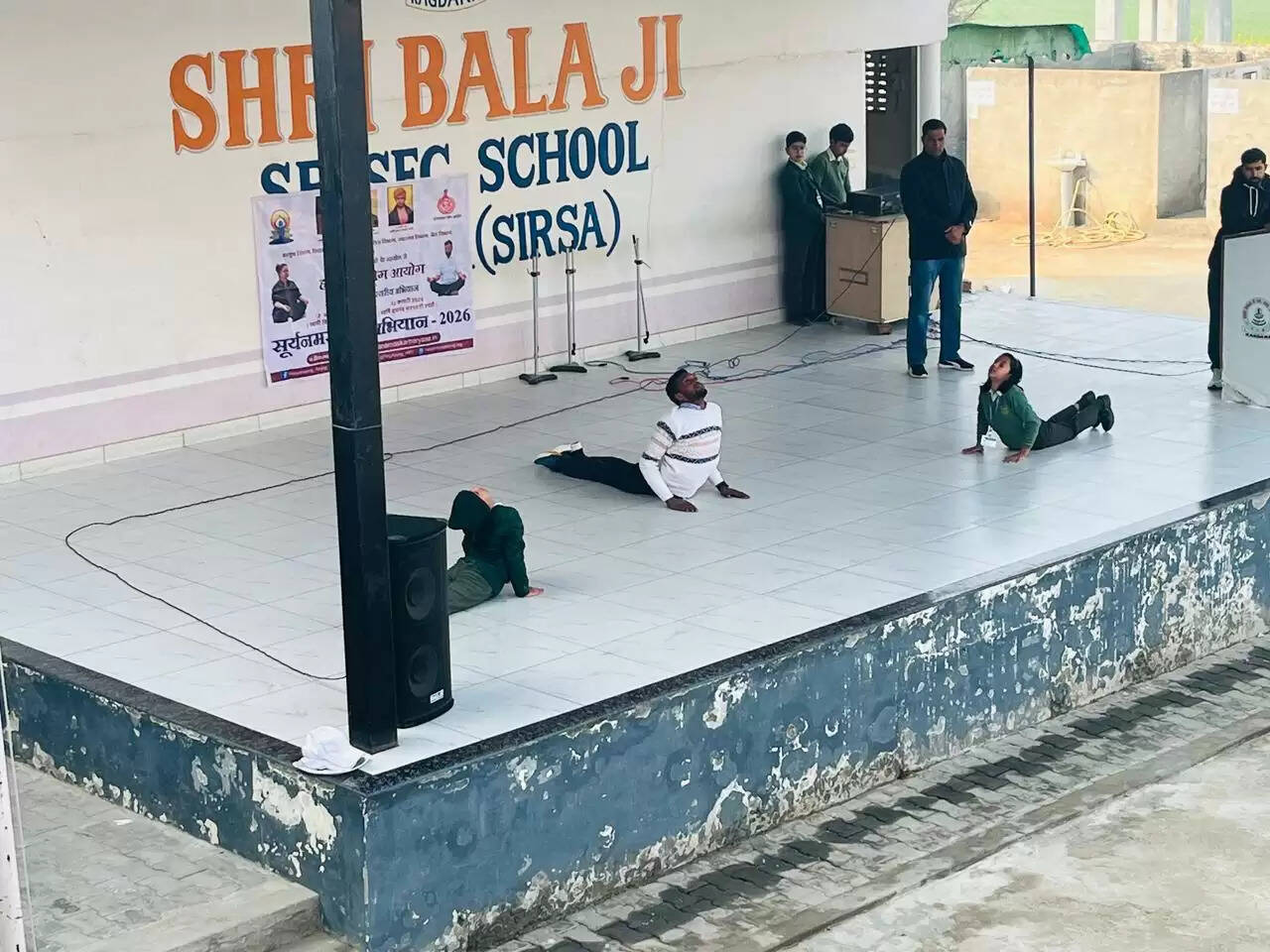Surya Namaskar and Yoga practice conducted at Shri Balaji School, Kagadana