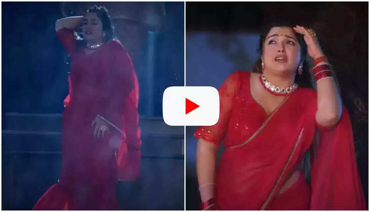  Bhojpuri Song: लाल साड़ी में बारिश की बूंदों में भिगी आम्रपाली दुबे, सनम जी की याद में तन बदन में लगी आग...
