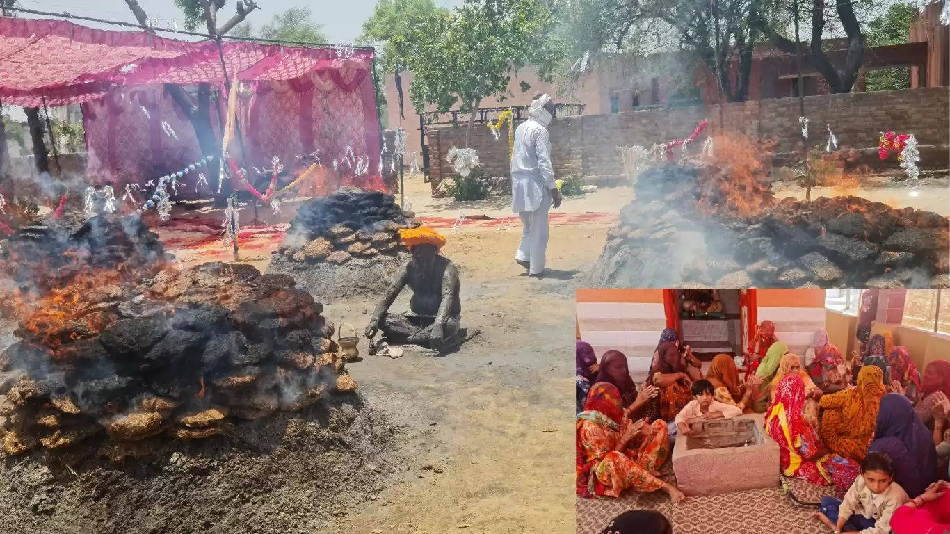 तपती गर्मी में गांव दड़बा कलां के अखाड़ा में चारों तरफ पांच धूनों में जल रही आग के बीच महाराज की तपस्या