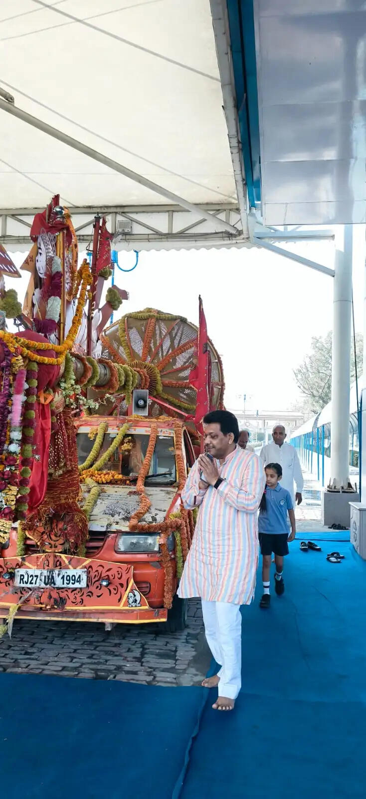 A confluence of devotion and faith: The 21-foot-long divine mace made of eight metals, originating from Udaipur, reached Shri Tara Baba Kutiya