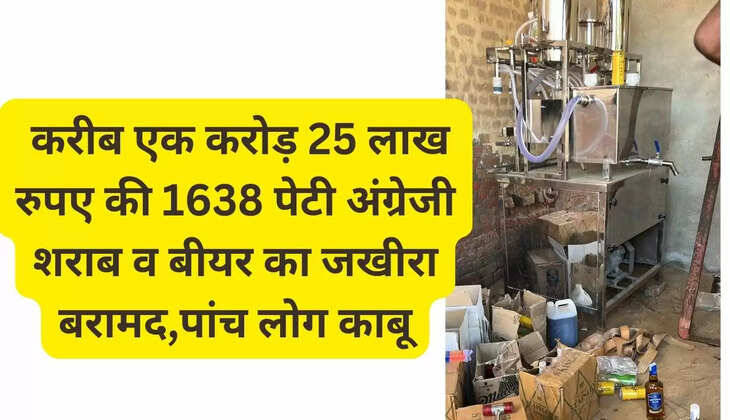  करीब एक करोड़ 25 लाख रुपए की 1638 पेटी अंग्रेजी शराब व बीयर का जखीरा बरामद,पांच लोग काबू