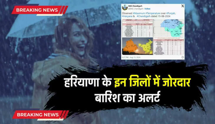  Haryana Weather : हरियाणा के इन जिलों में जोरदार बारिश का अलर्ट, देखें ताजा मौसम अपडेट 