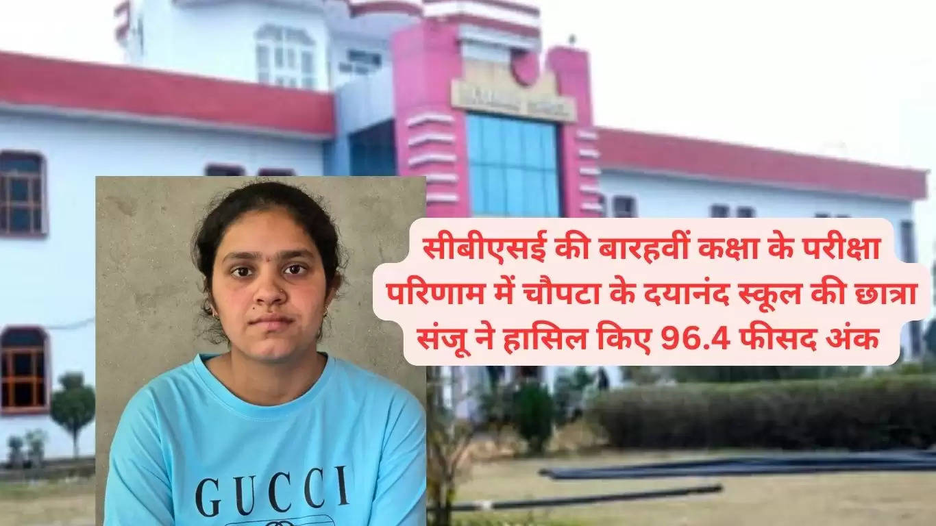 सीबीएसई की बारहवीं कक्षा के परीक्षा परिणाम में चौपटा के दयानंद स्कूल की छात्रा संजू ने हासिल किए 96.4 फीसद अंक 